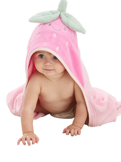 JoJo Maman Bébé Baby Strawberry Hooded Towel, Pink Mid