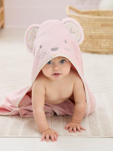 JoJo Maman Bébé Baby Mouse Floral Hooded Towel, Pink Light - view 2, 