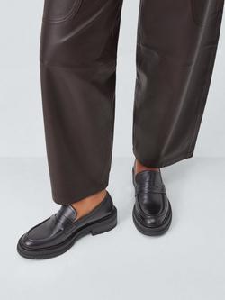 John Lewis Giovanni Leather Chunky Penny Loafers - view 2, Black