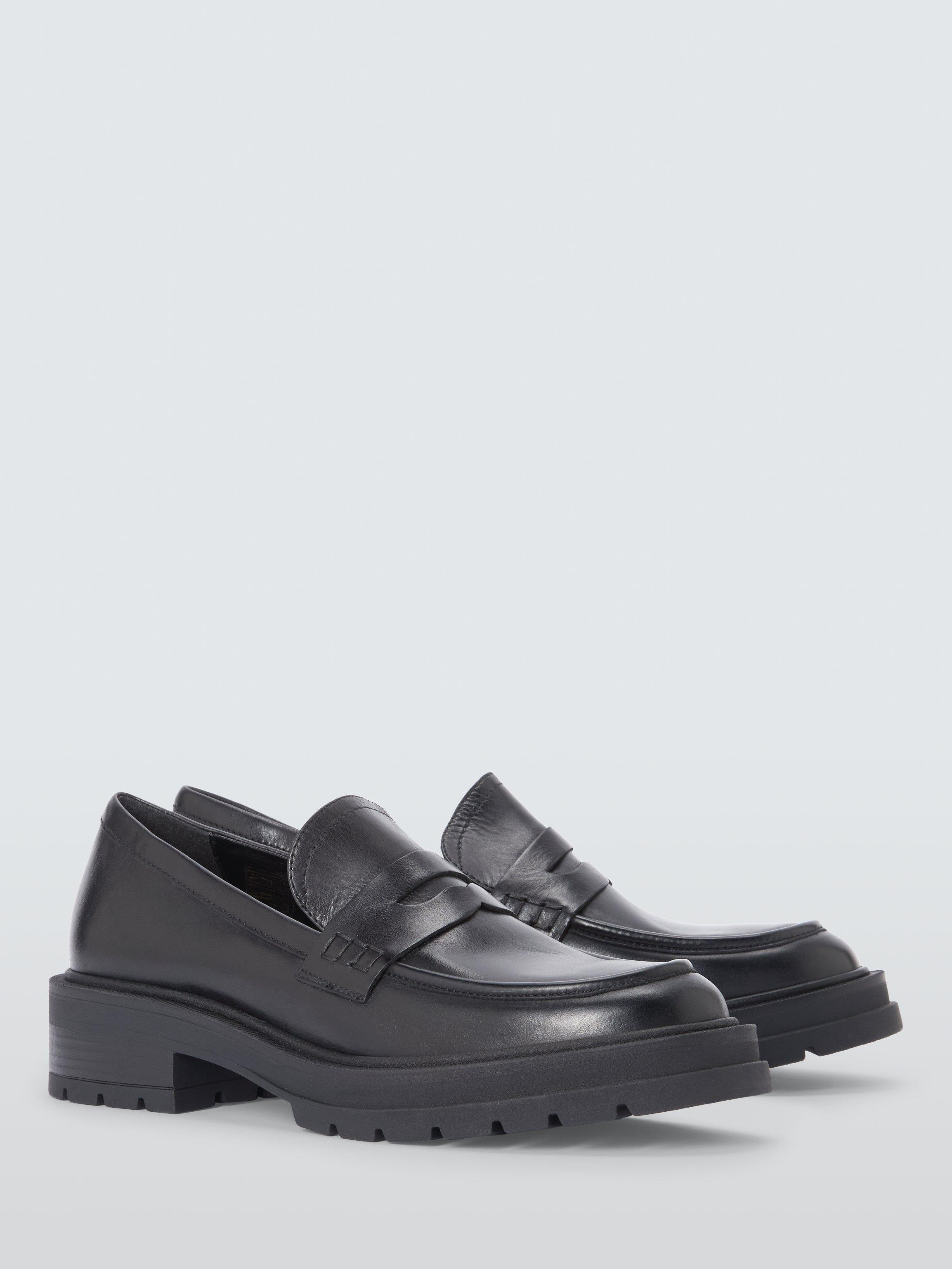 Product image 3 of 6, which shows John Lewis Giovanni Leather Chunky Penny Loafers, Black, 3