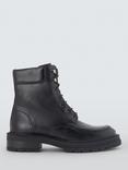 John Lewis Pioneer Leather Lace Up Lumberjack Ankle Boots, Black