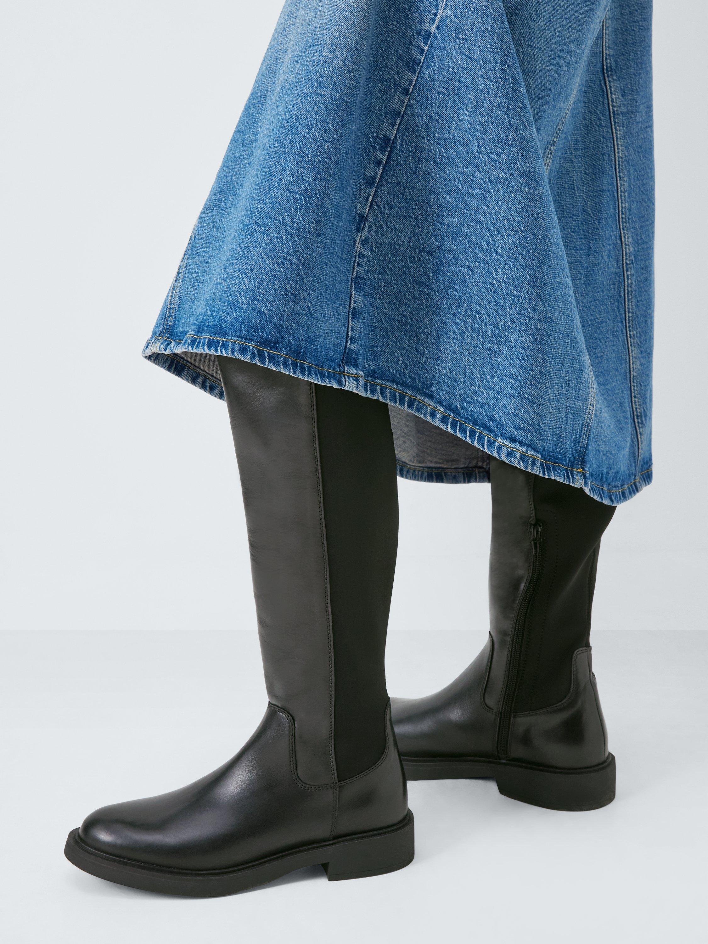 Product image 2 of 6, which shows John Lewis Taia Leather Stretch Over the Knee Flat Boots, Black, 3