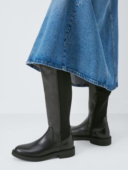 John Lewis Taia Leather Stretch Over the Knee Flat Boots, Black - view 2, Black