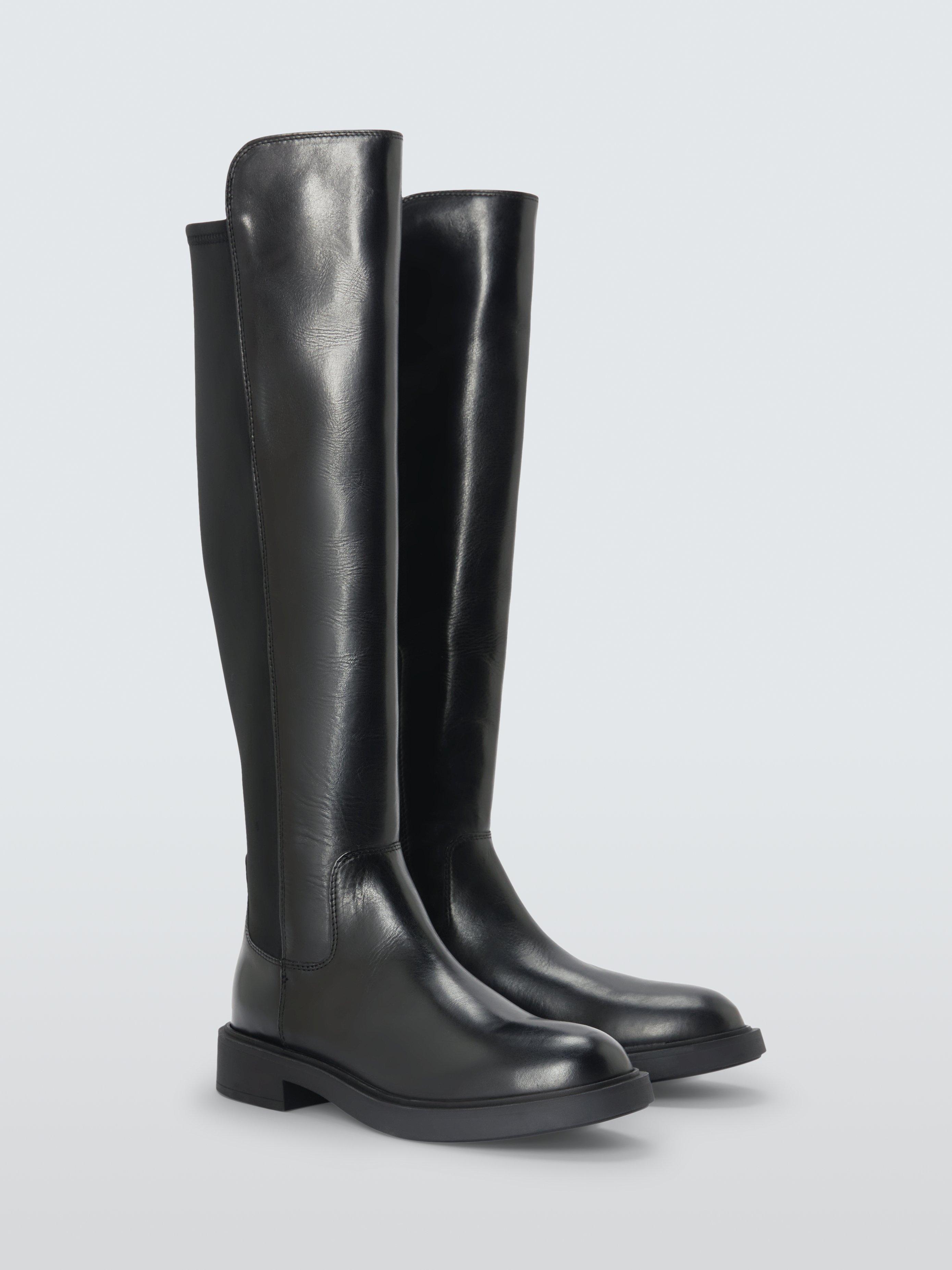Product image 3 of 6, which shows John Lewis Taia Leather Stretch Over the Knee Flat Boots, Black, 3