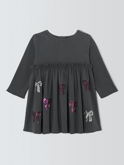 John Lewis Baby Sequin Bow Dress, Grey, Grey