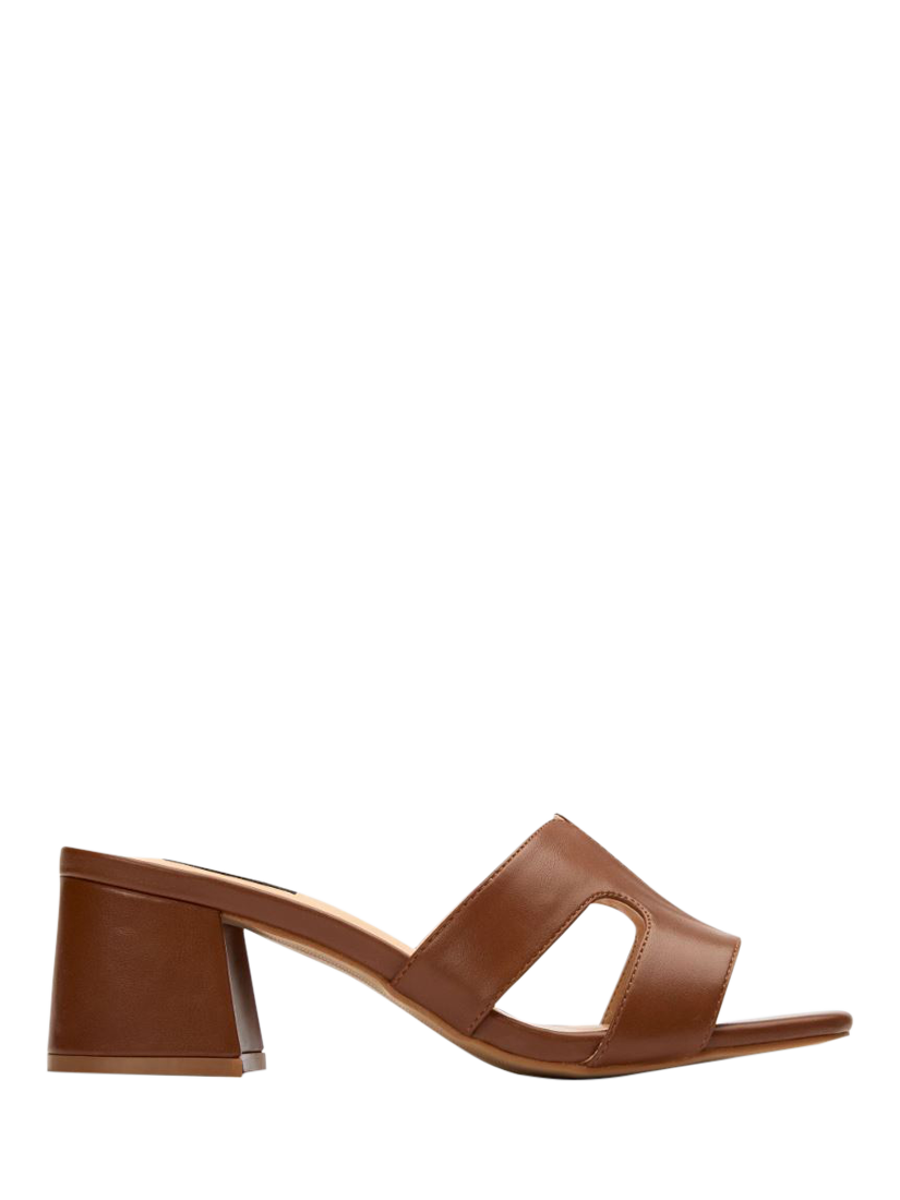Product image 1 of 6, which shows V.GAN Vegan Bok Mule Heel Sandals, Tan, 3