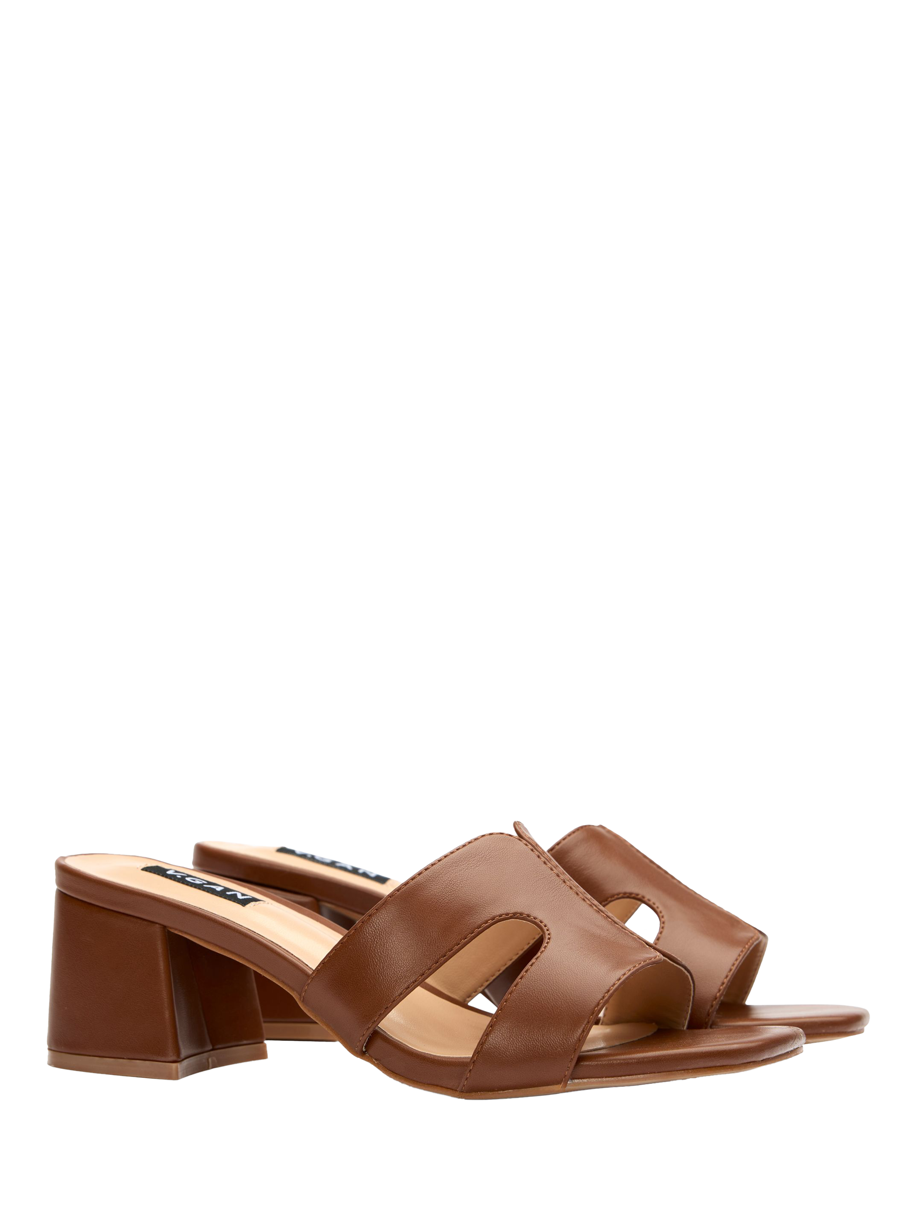 Product image 3 of 6, which shows V.GAN Vegan Bok Mule Heel Sandals, Tan, 3