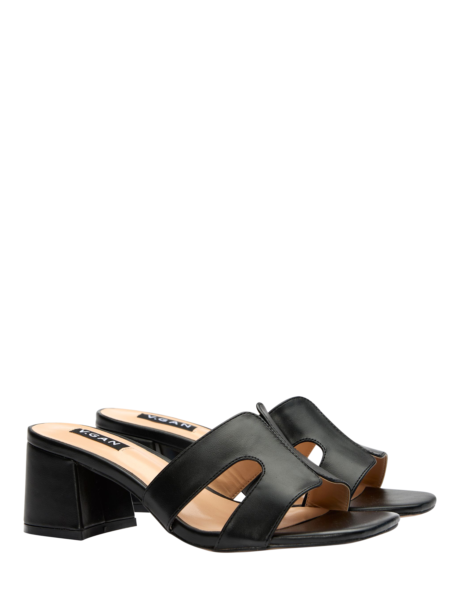 Product image 2 of 4, which shows V.GAN Vegan Bok Mule Heel Sandals, Black, 3