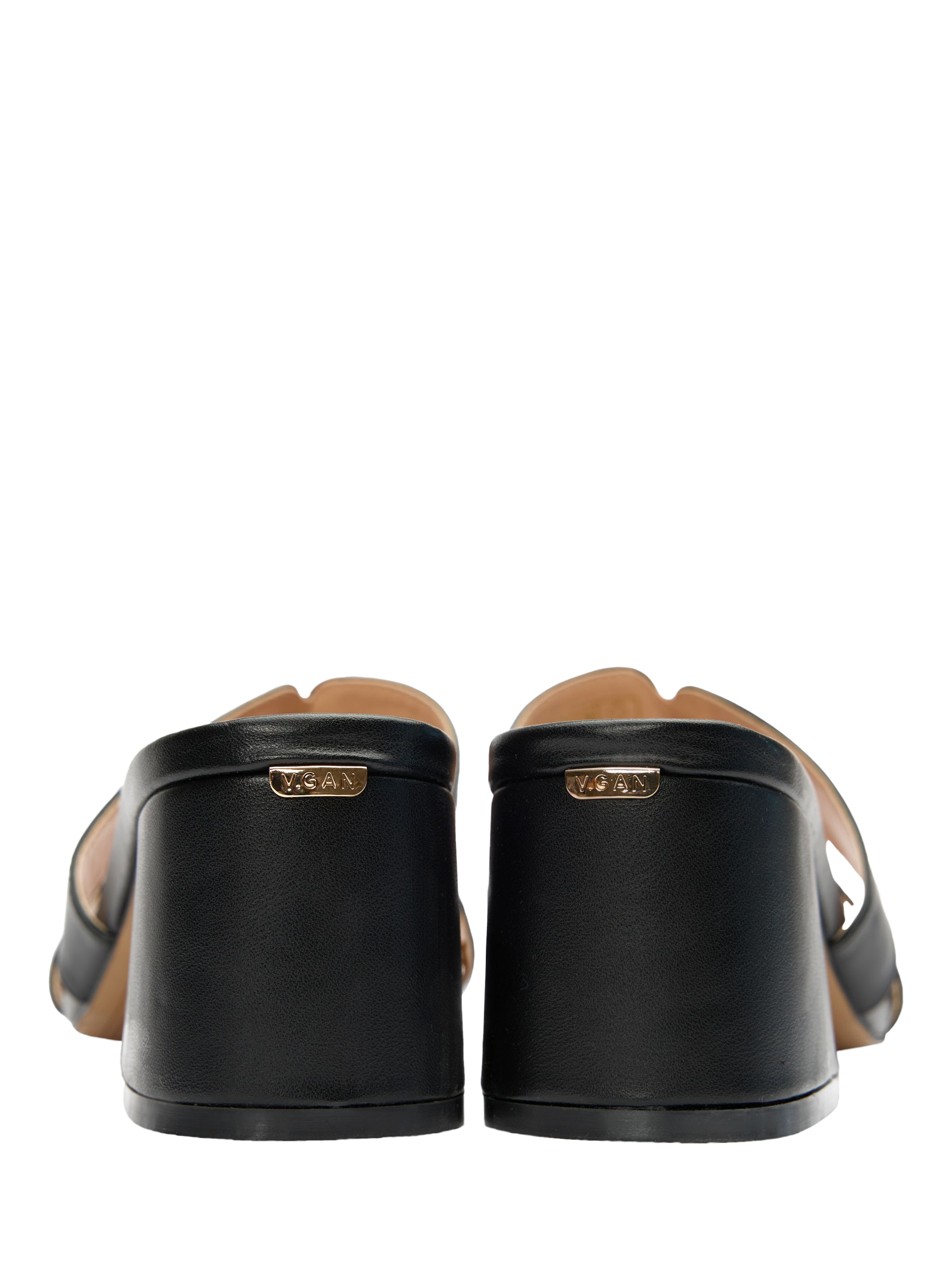Product image 3 of 4, which shows V.GAN Vegan Bok Mule Heel Sandals, Black, 3
