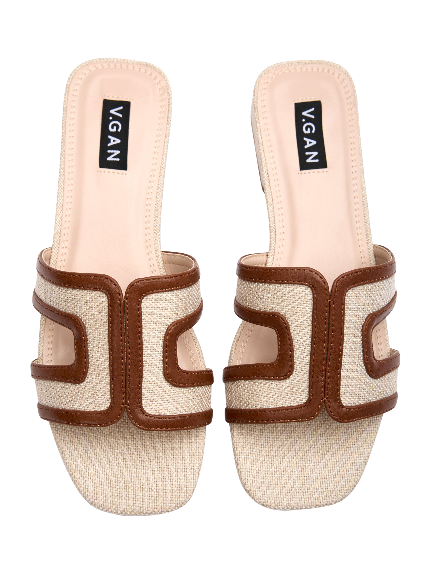 Product image 2 of 4, which shows V.GAN Vegan Bok Weave Slide Sandals, Light Brown, 3