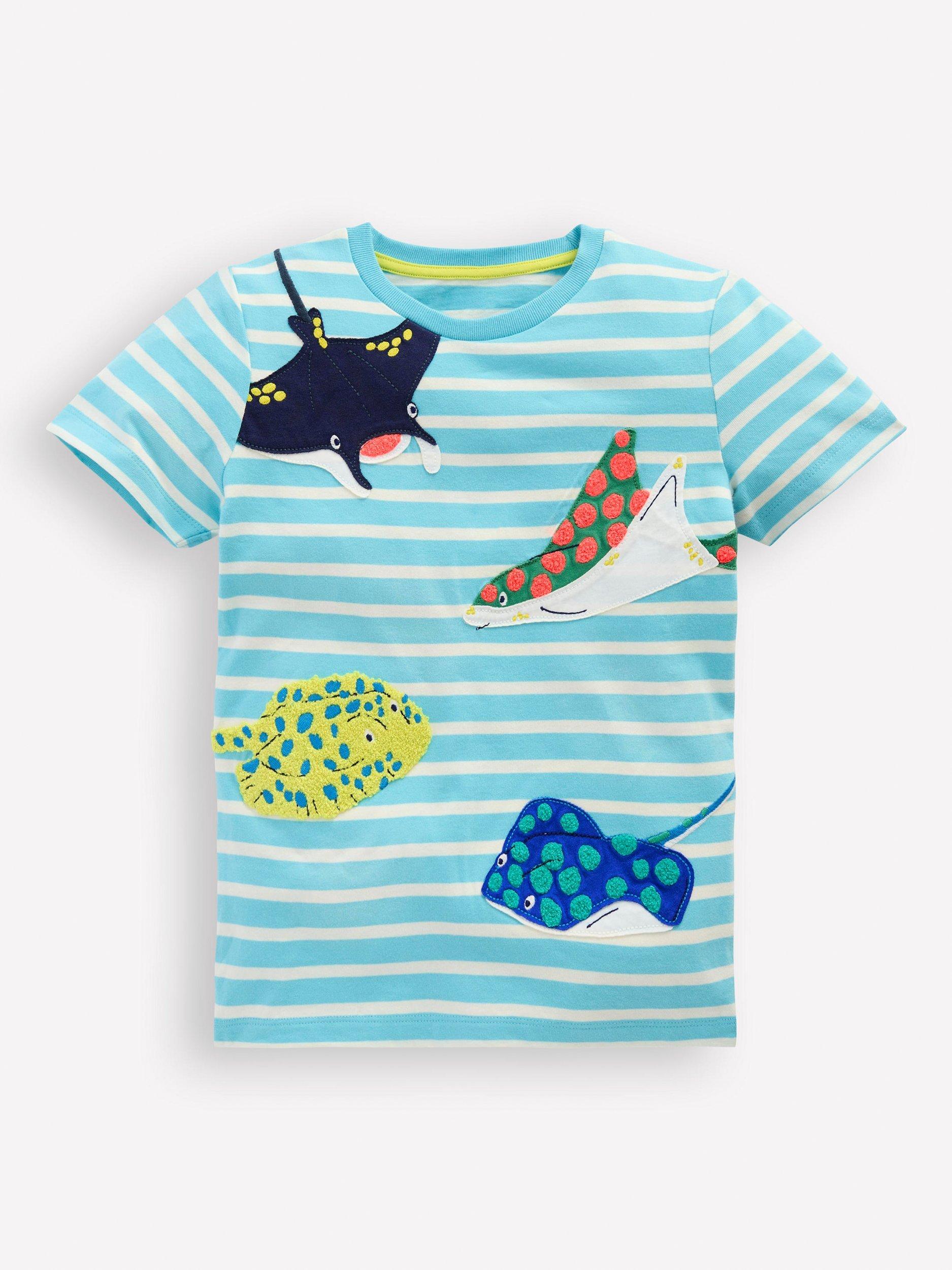 Mini Boden Kids' Applique T-Shirt, Carribean Blue Rays