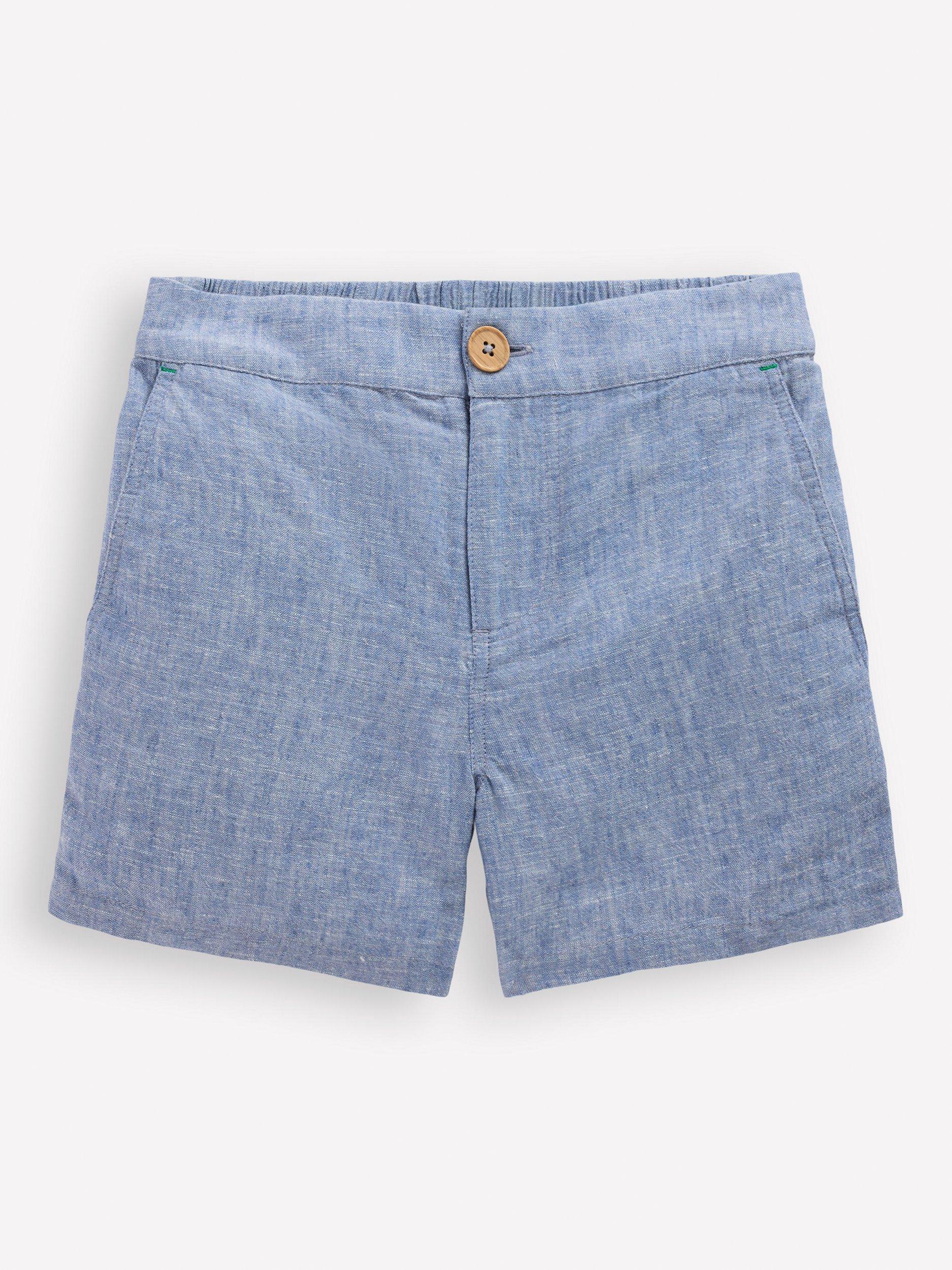 Product image 1 of 3, which shows Mini Boden Kids' Cotton Linen Lightweight Shorts , Chambray, 2-3 years