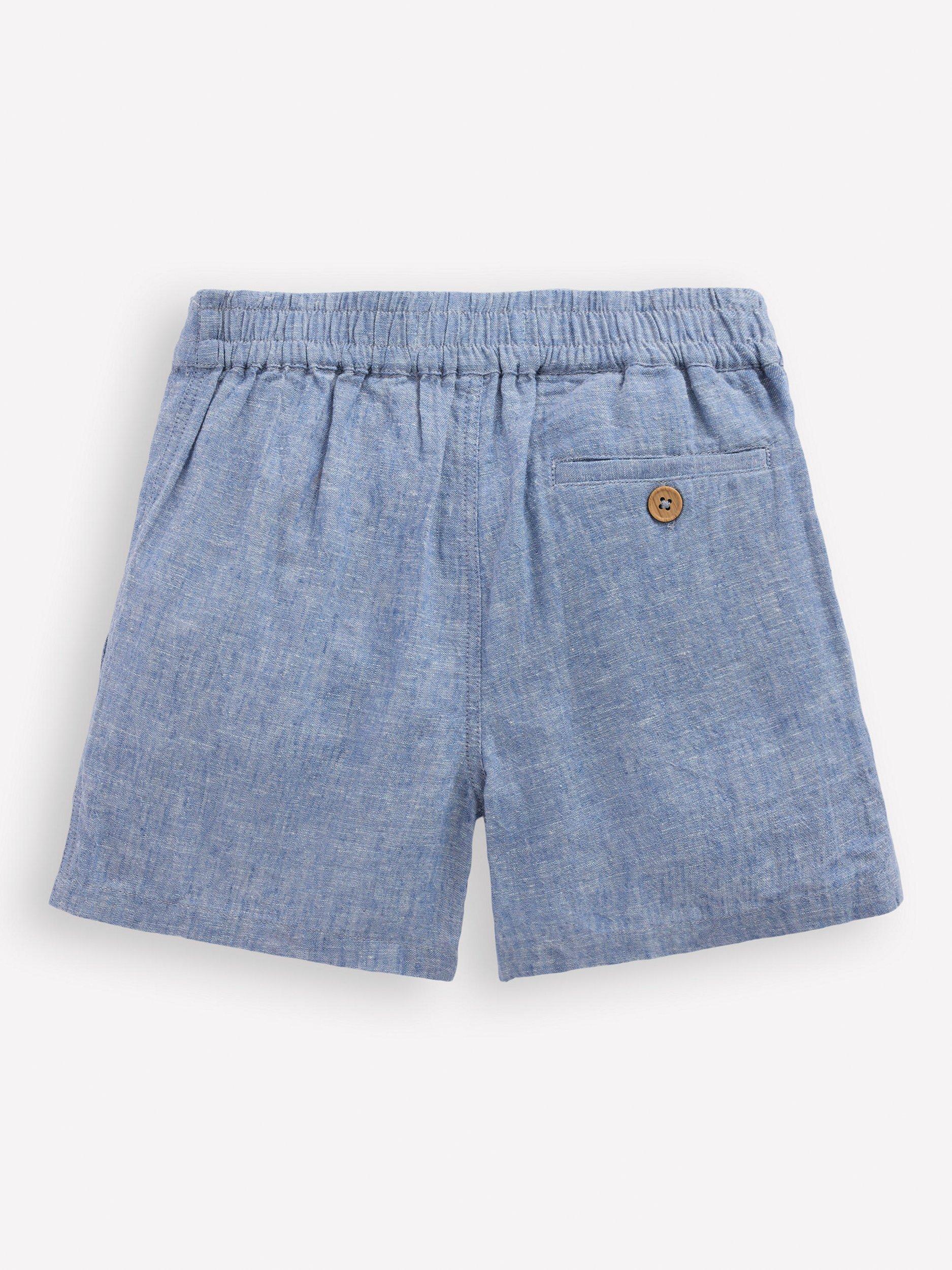 Product image 2 of 3, which shows Mini Boden Kids' Cotton Linen Lightweight Shorts , Chambray, 2-3 years