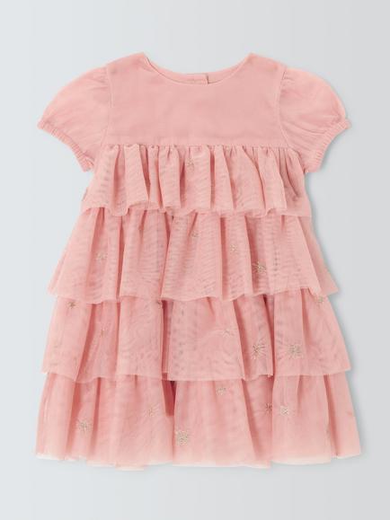 John Lewis Baby Tulle Layer Dress, Misty Rose, Misty Rose