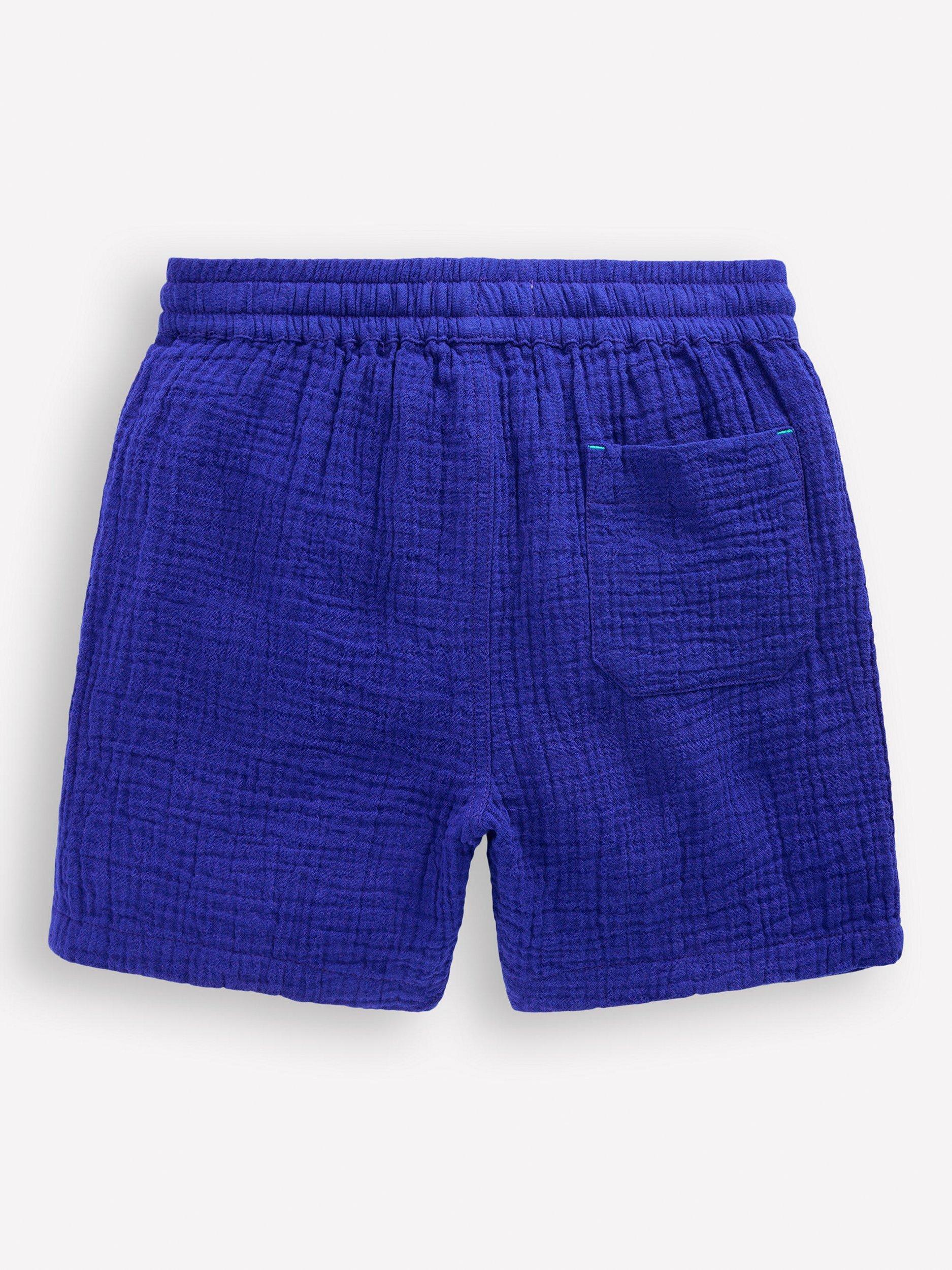 Product image 2 of 3, which shows Mini Boden Kids' Double Cloth Shorts, Bright Blue, 6-7 years