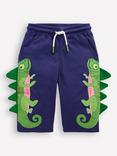 Mini Boden Kids' Cotton Jersey Applique Long Shorts, College Navy Iguana