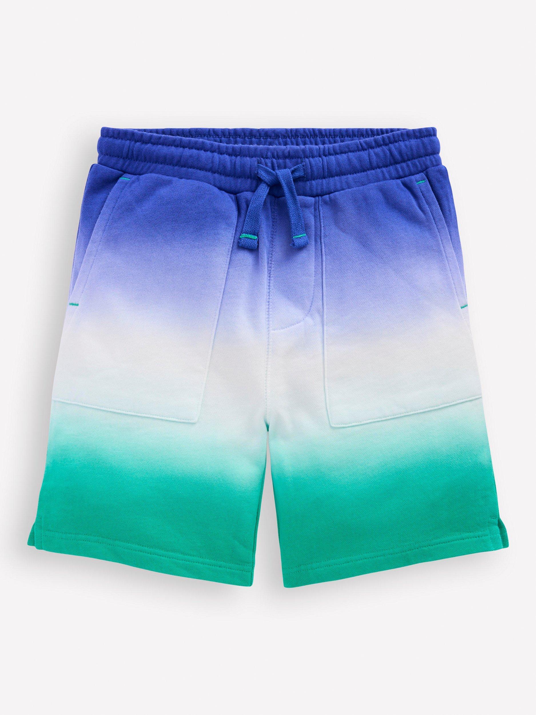 Product image 1 of 3, which shows Mini Boden Kids' Cotton Tie Dye Shorts , Blue/Aquamarine Blue, 2-3 years