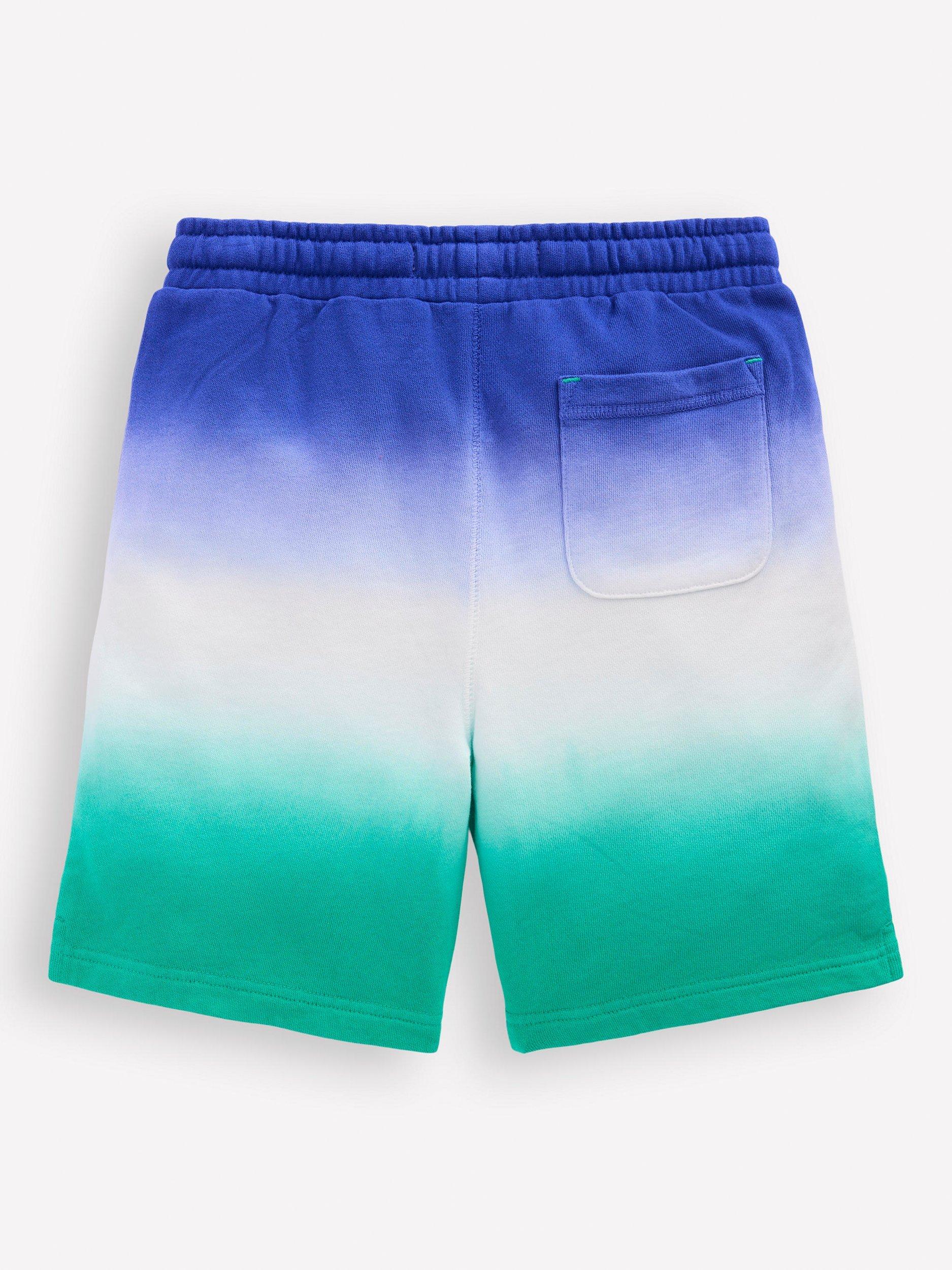 Product image 2 of 3, which shows Mini Boden Kids' Cotton Tie Dye Shorts , Blue/Aquamarine Blue, 2-3 years