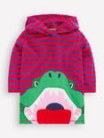 Mini Boden Kids' Applique Towelling Robe, Blue/Poppy Red Croc