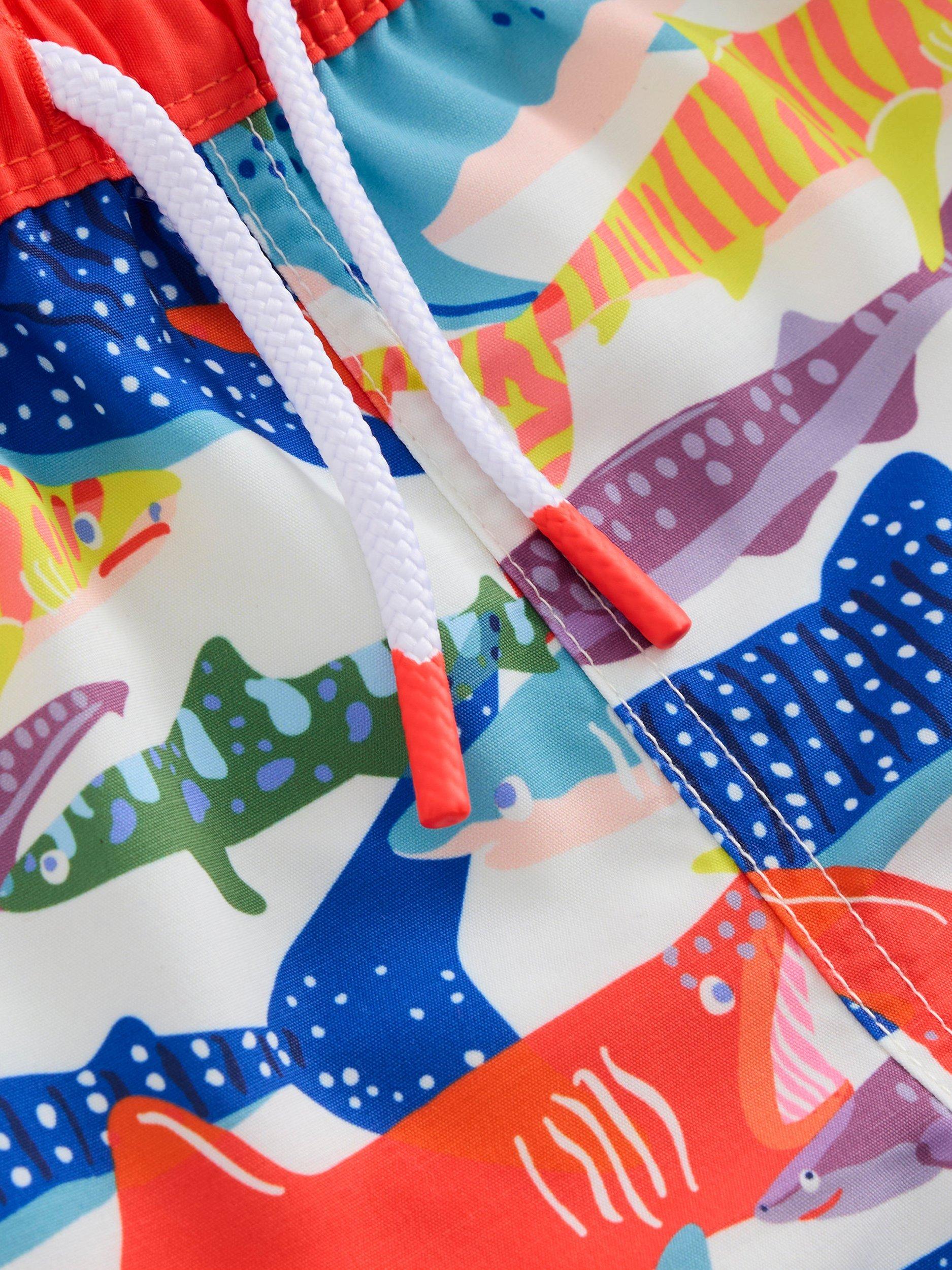 Product image 3 of 3, which shows Mini Boden Kids' Shark Print Swim Shorts, Ivory Riso Shark, 2-3 years