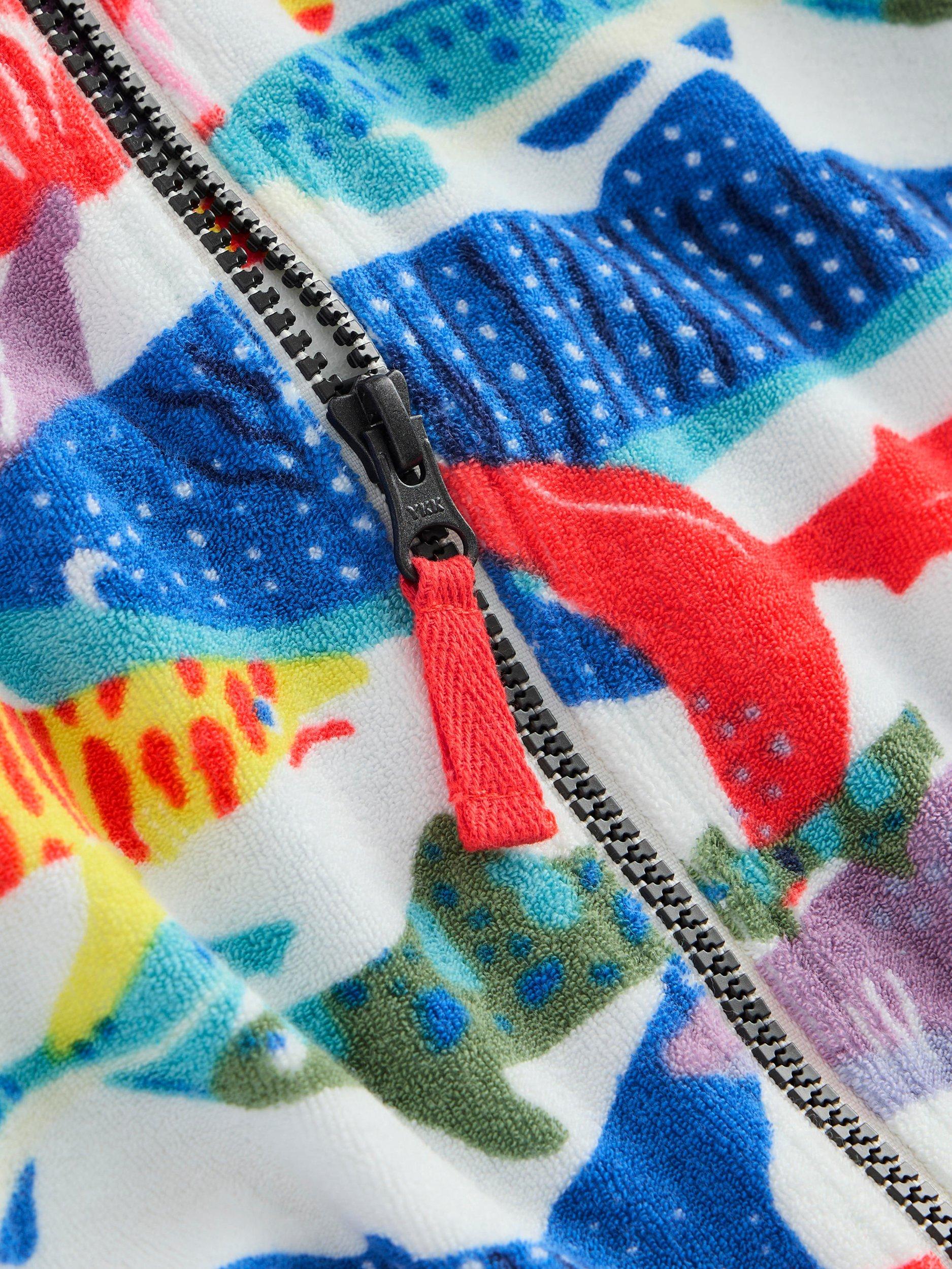 Product image 3 of 3, which shows Mini Boden Kids' Towelling Zip-Up Hoodie, Ivory Riso Shark, 2-3 years