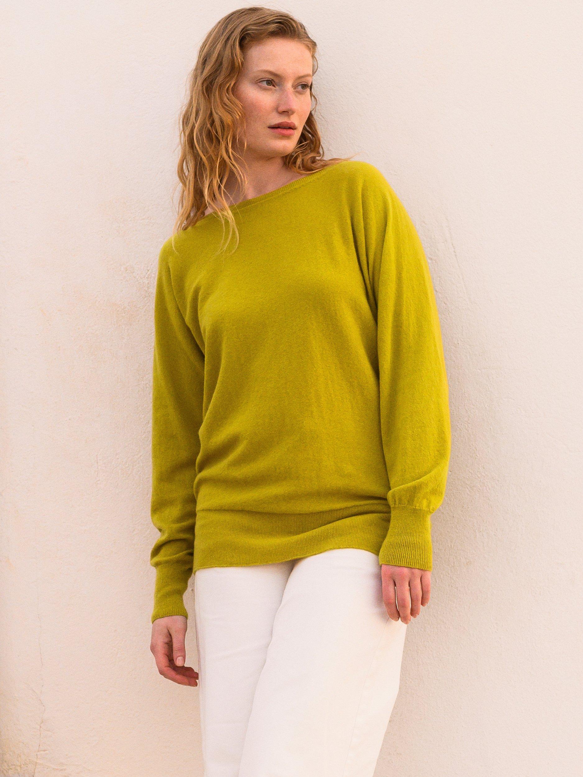 Product image 2 of 4, which shows Celtic & Co. Slash Neck Pure Geelong Wool Jumper, Ochre, XS