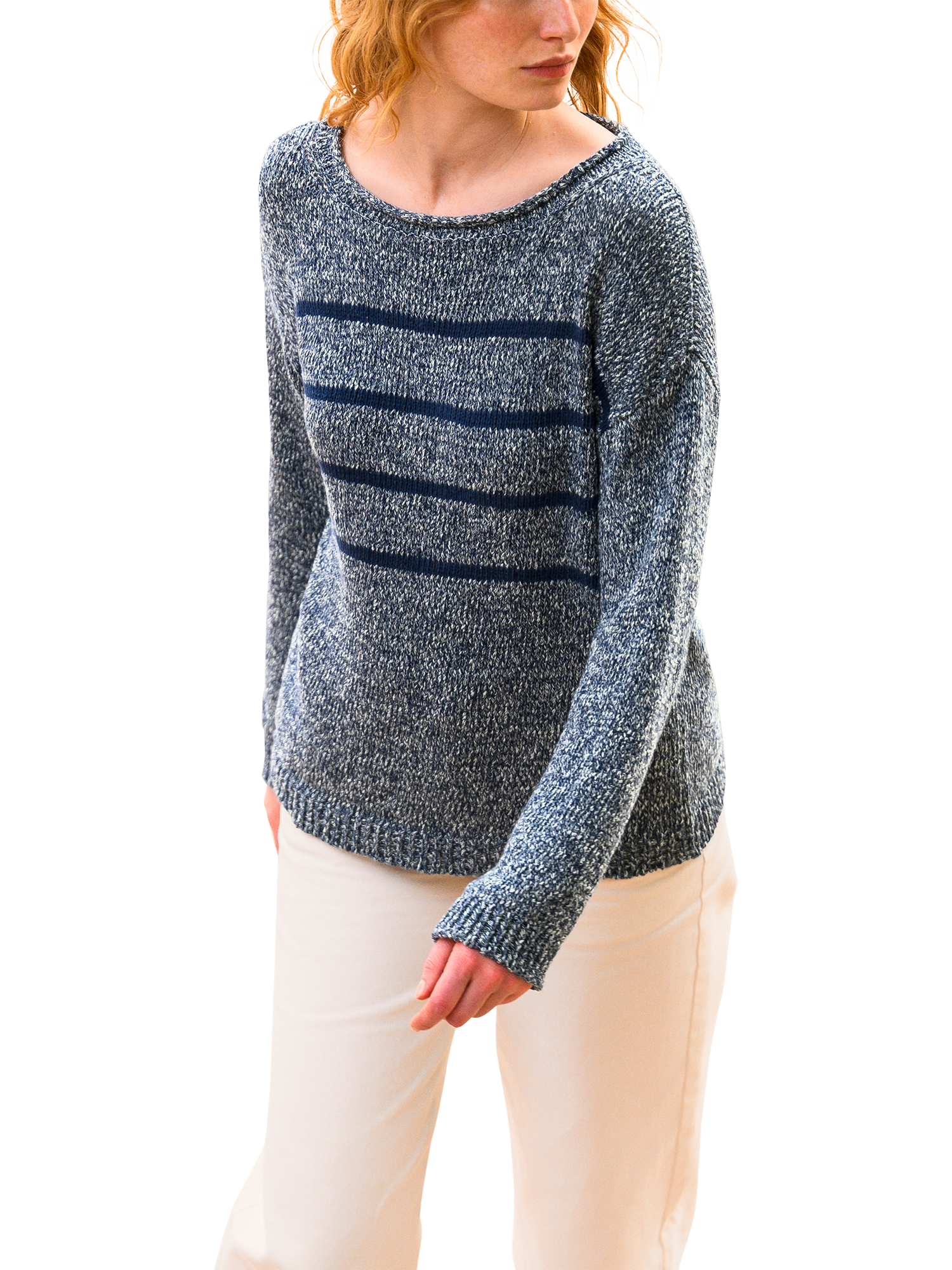 Product image 1 of 6, which shows Celtic & Co. Yarn Twist Breton Jumper, Navy, XS