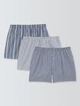 John Lewis Organic Cotton Stripe Selection Woven Boxer Shorts, Pack of 3, Blue Denim