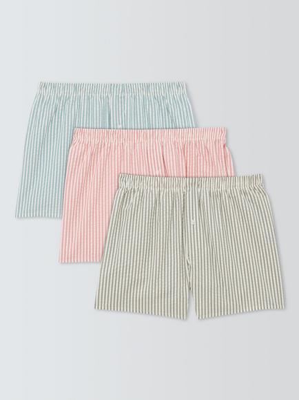 John Lewis Seersucker Stripe Cotton Boxers, Pack of 3, Multi