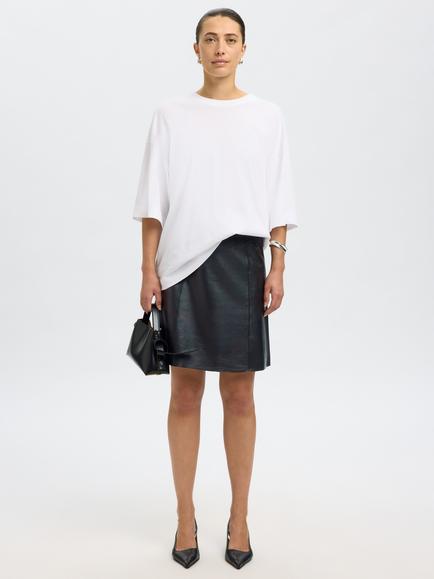 Selected A-Line Pure Leather Skirt, Black, Black