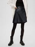 Selected A-Line Pure Leather Skirt, Black