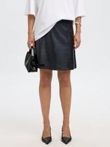 Selected A-Line Pure Leather Skirt, Black