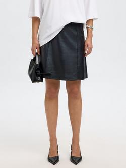 Selected A-Line Pure Leather Skirt, Black - view 2, Black
