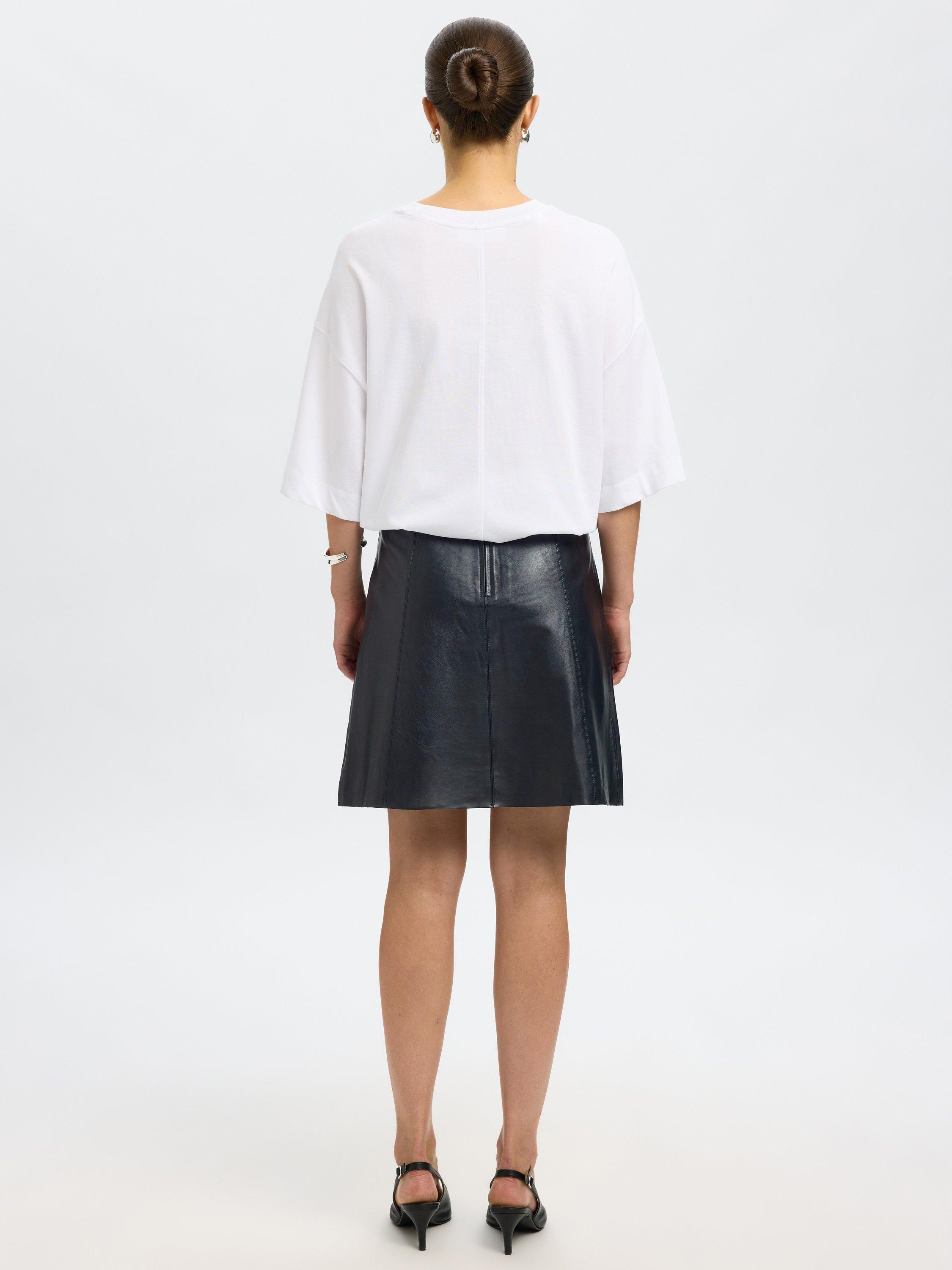 Product image 3 of 8, which shows Selected A-Line Pure Leather Skirt, Black, 34