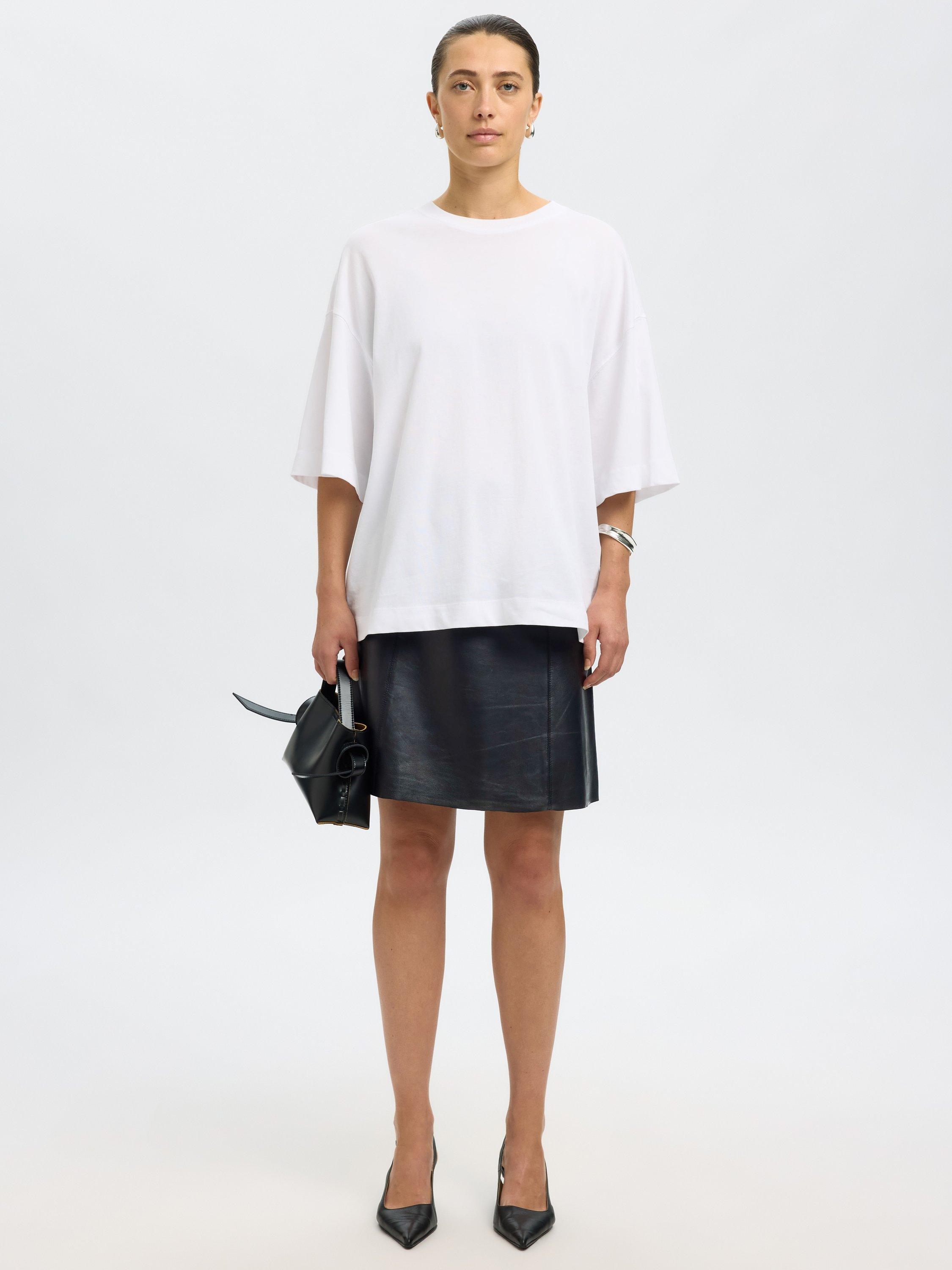 Product image 4 of 8, which shows Selected A-Line Pure Leather Skirt, Black, 34