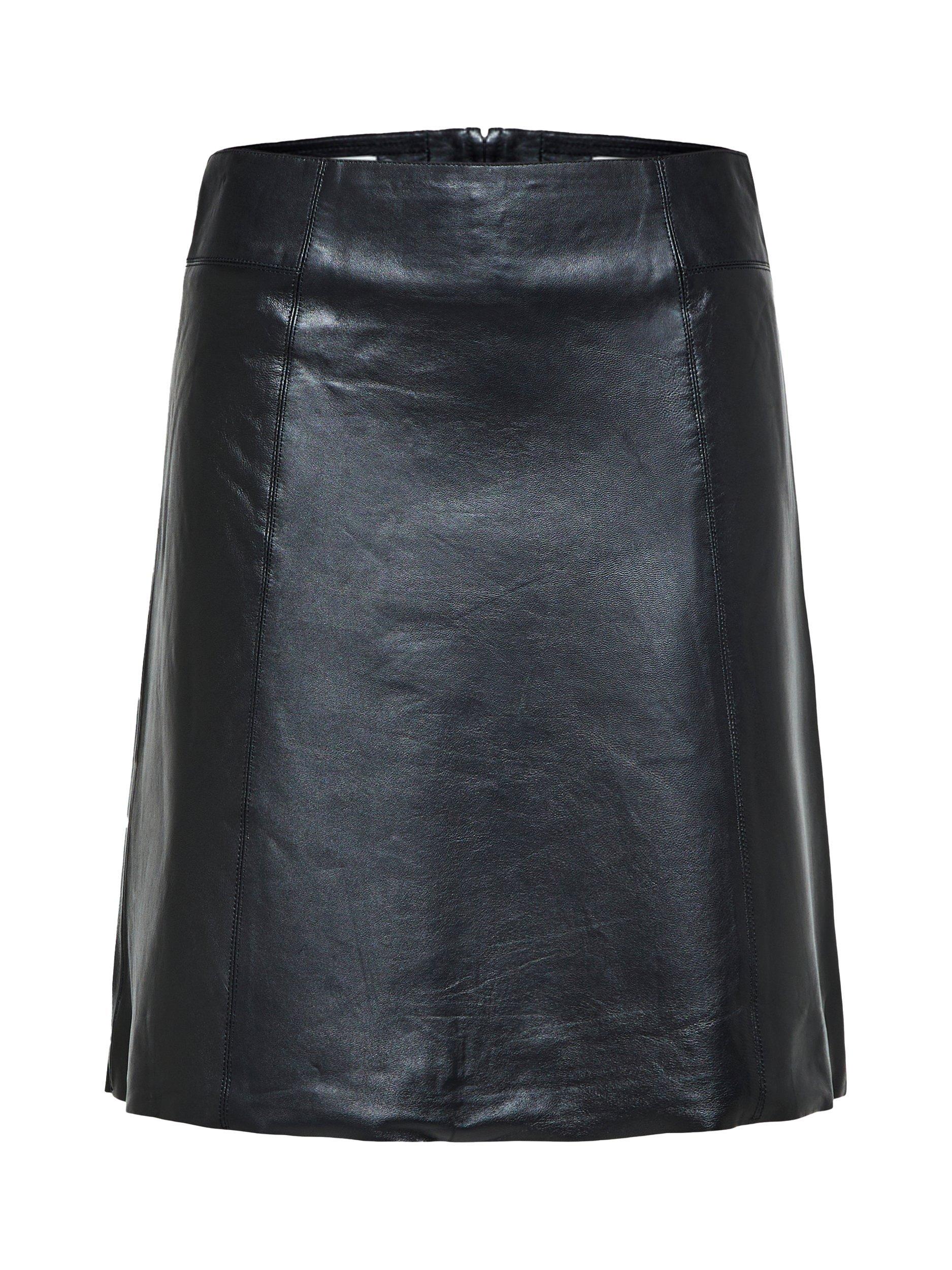 Product image 8 of 8, which shows Selected A-Line Pure Leather Skirt, Black, 34
