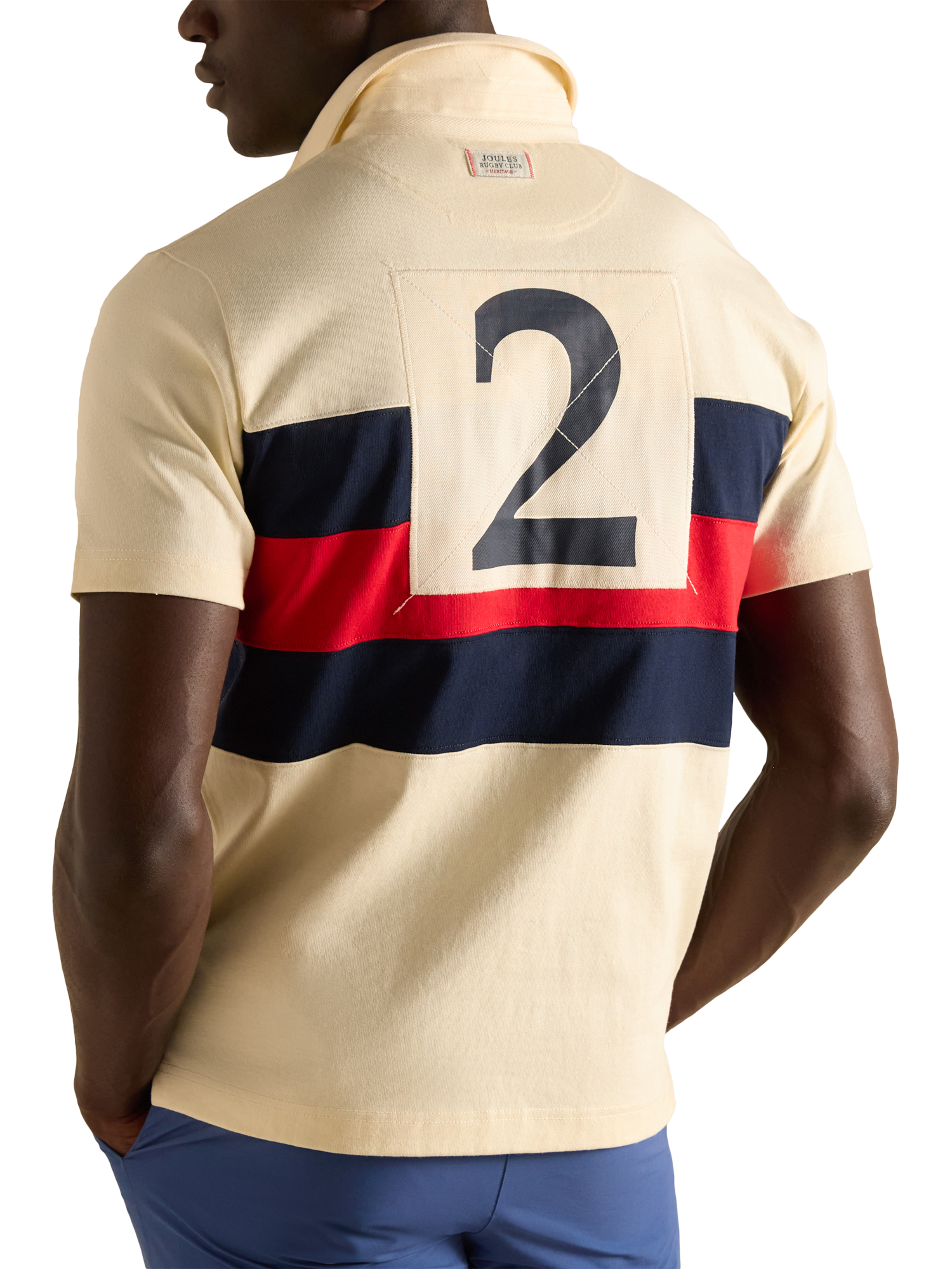 Product image 2 of 6, which shows Joules Crossfield Cotton Regular Fit Short Sleeve Polo Shirt, Cream/Multi, S Reg