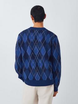 John Lewis Lambswool Blend V-Neck Argyle Jumper - view 2, Blue