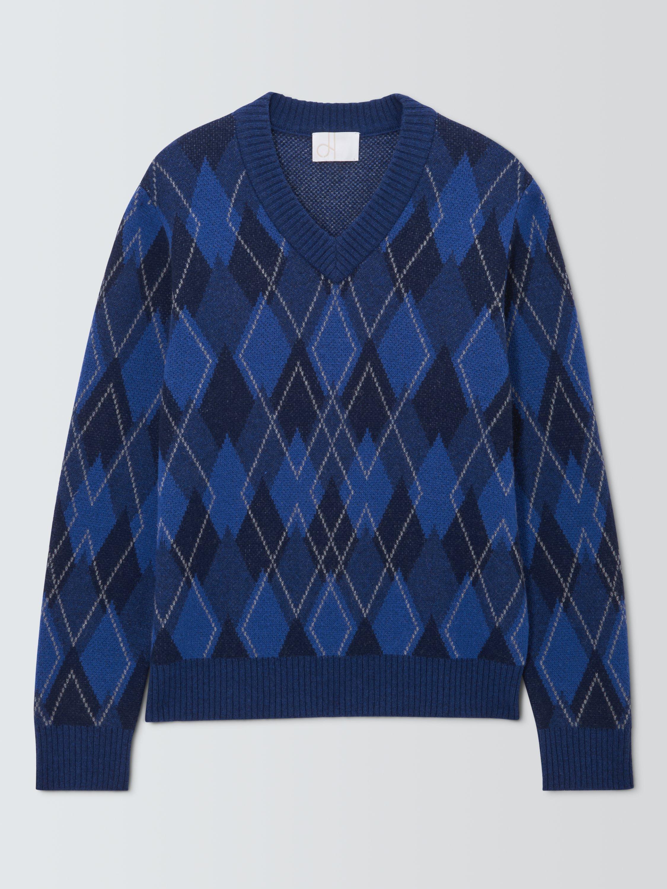 Product image 4 of 6, which shows John Lewis Lambswool Blend V-Neck Argyle Jumper, Blue, S