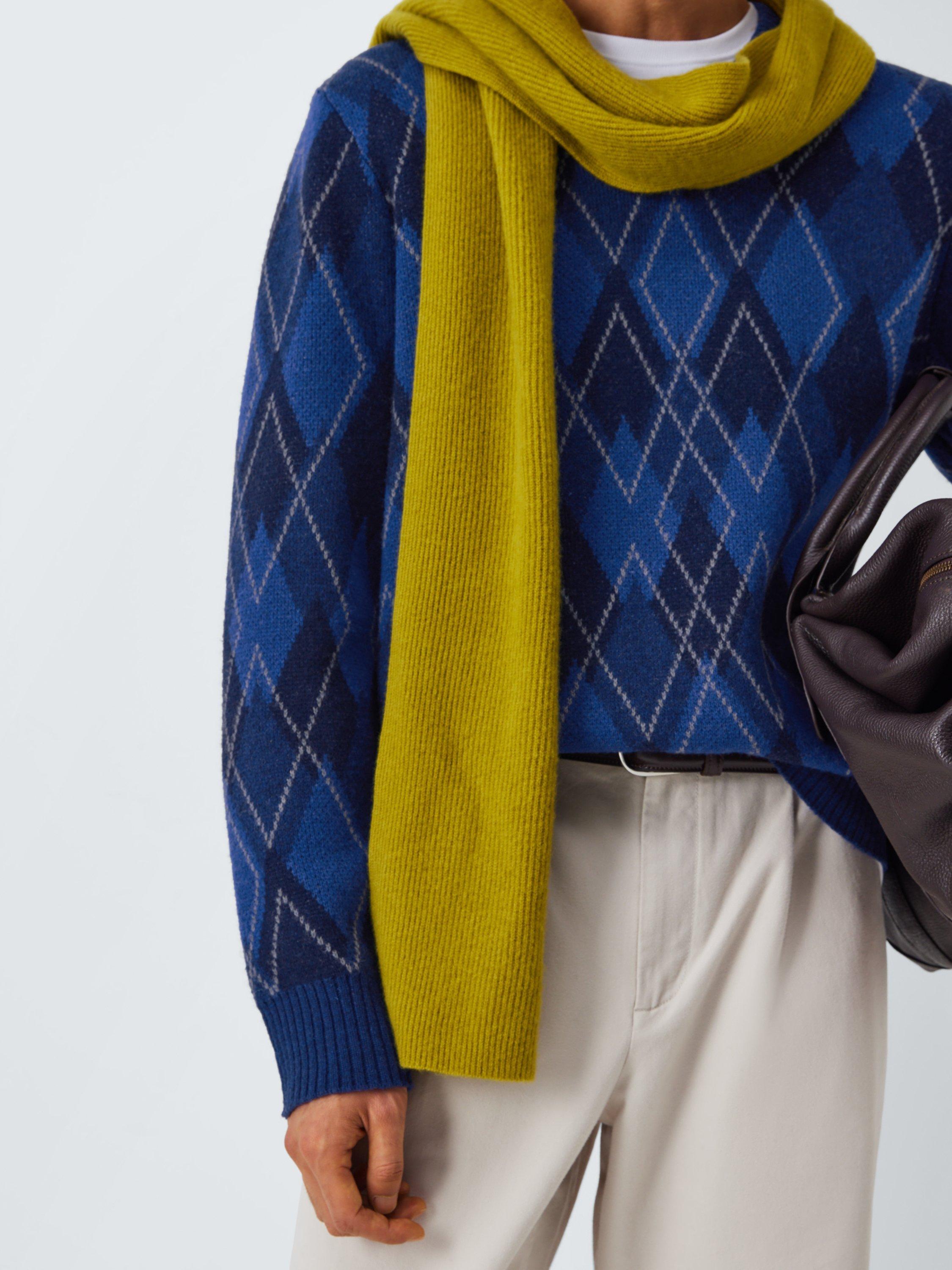 Product image 6 of 6, which shows John Lewis Lambswool Blend V-Neck Argyle Jumper, Blue, S