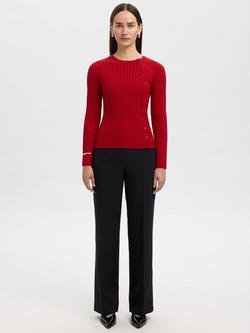 Selected Helen Ribbed Long Sleeve Round Neck Top, Red
