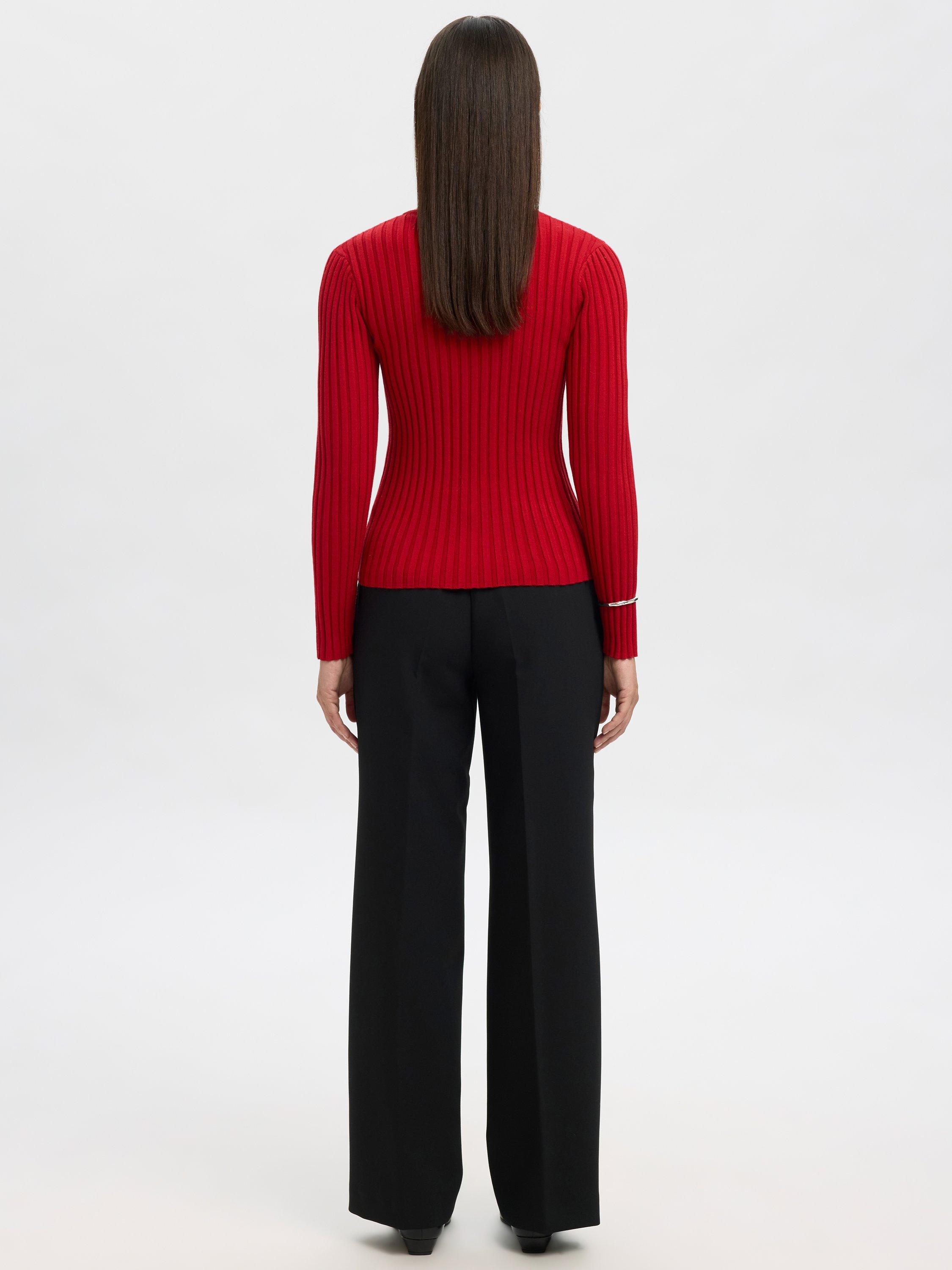 Product image 5 of 6, which shows Selected Helen Ribbed Long Sleeve Round Neck Top, Red, M