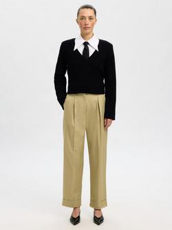 SELECTED FEMME Thea Deep V-Neck Pure Merino Wool Jumper, Black, Black