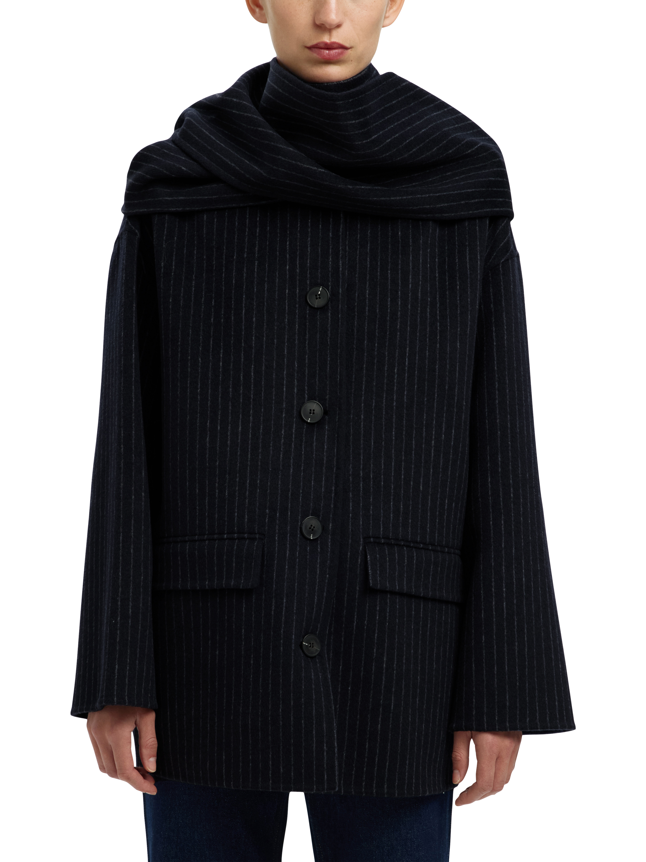 Selected Pam Wool Blend Stripe Long Sleeve Scarf Neck Jacket