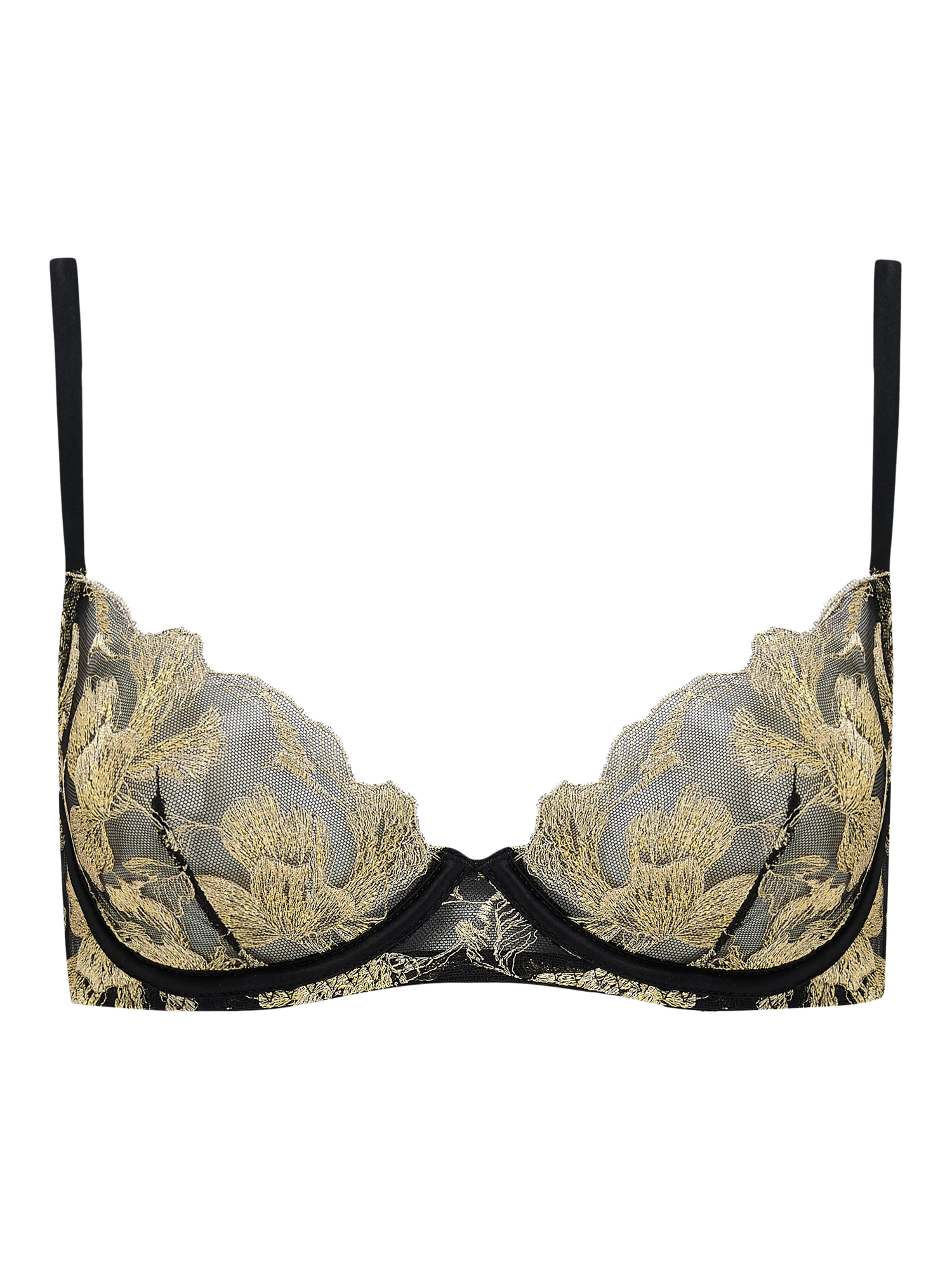Product image 2 of 5, which shows Coco de Mer Oriana Plunge Bra, Black And Gold, 32B