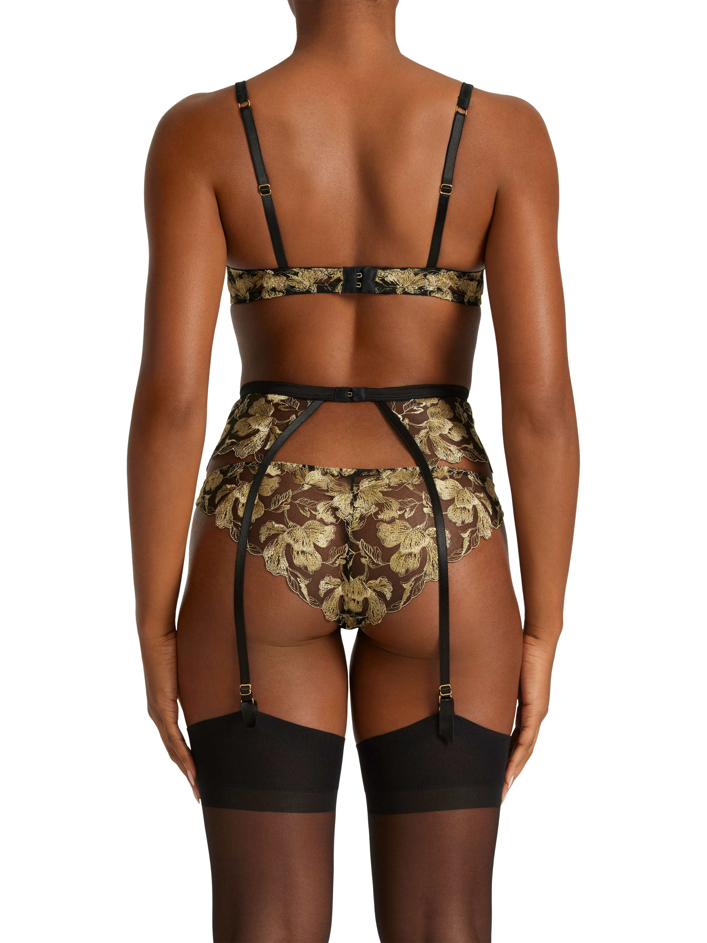Product image 4 of 5, which shows Coco de Mer Oriana Plunge Bra, Black And Gold, 32B
