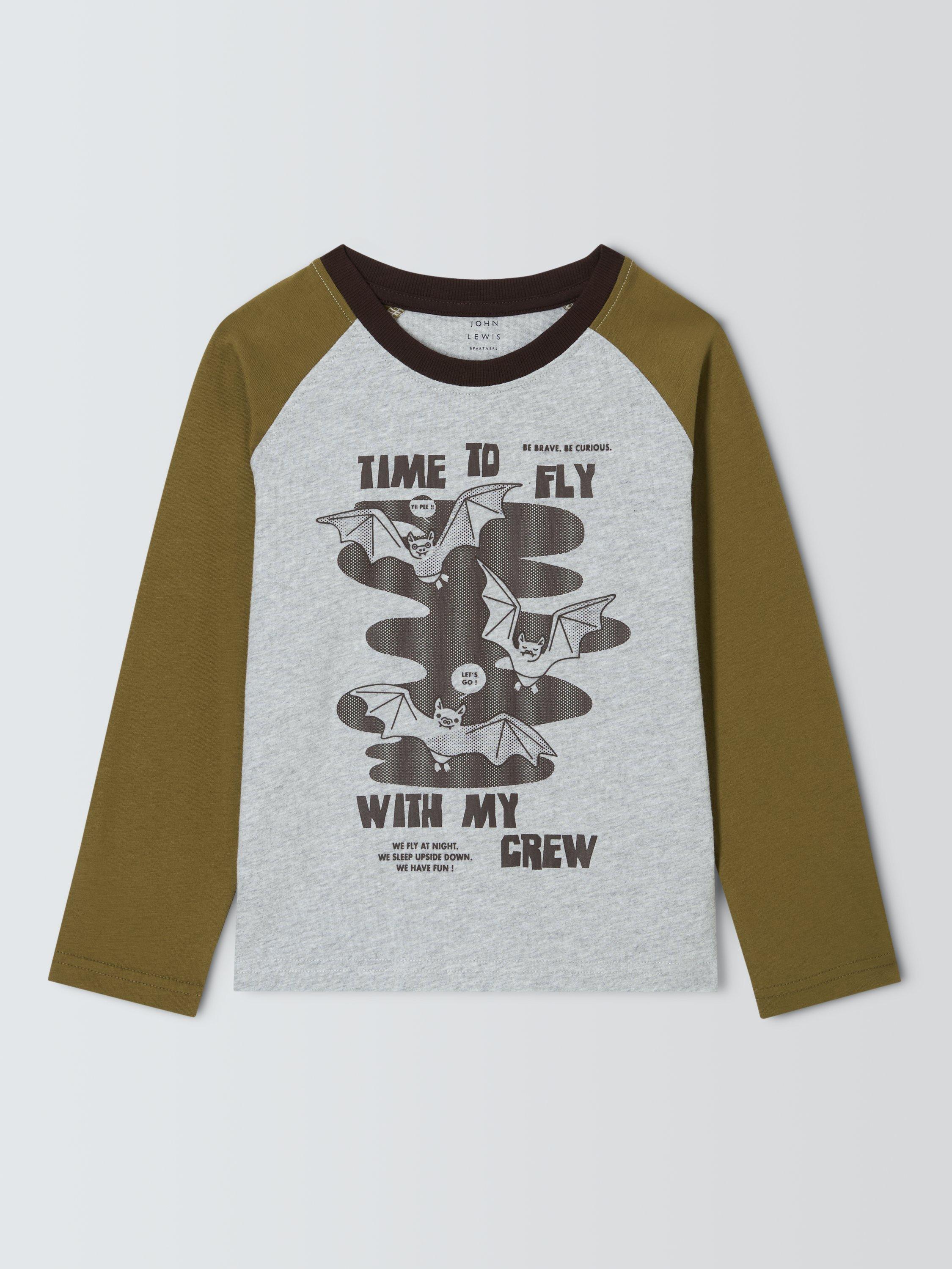 Product image 3 of 7, which shows John Lewis Kids' Time to Fly Raglan Sleeve Top, Grey/Green, 3 years