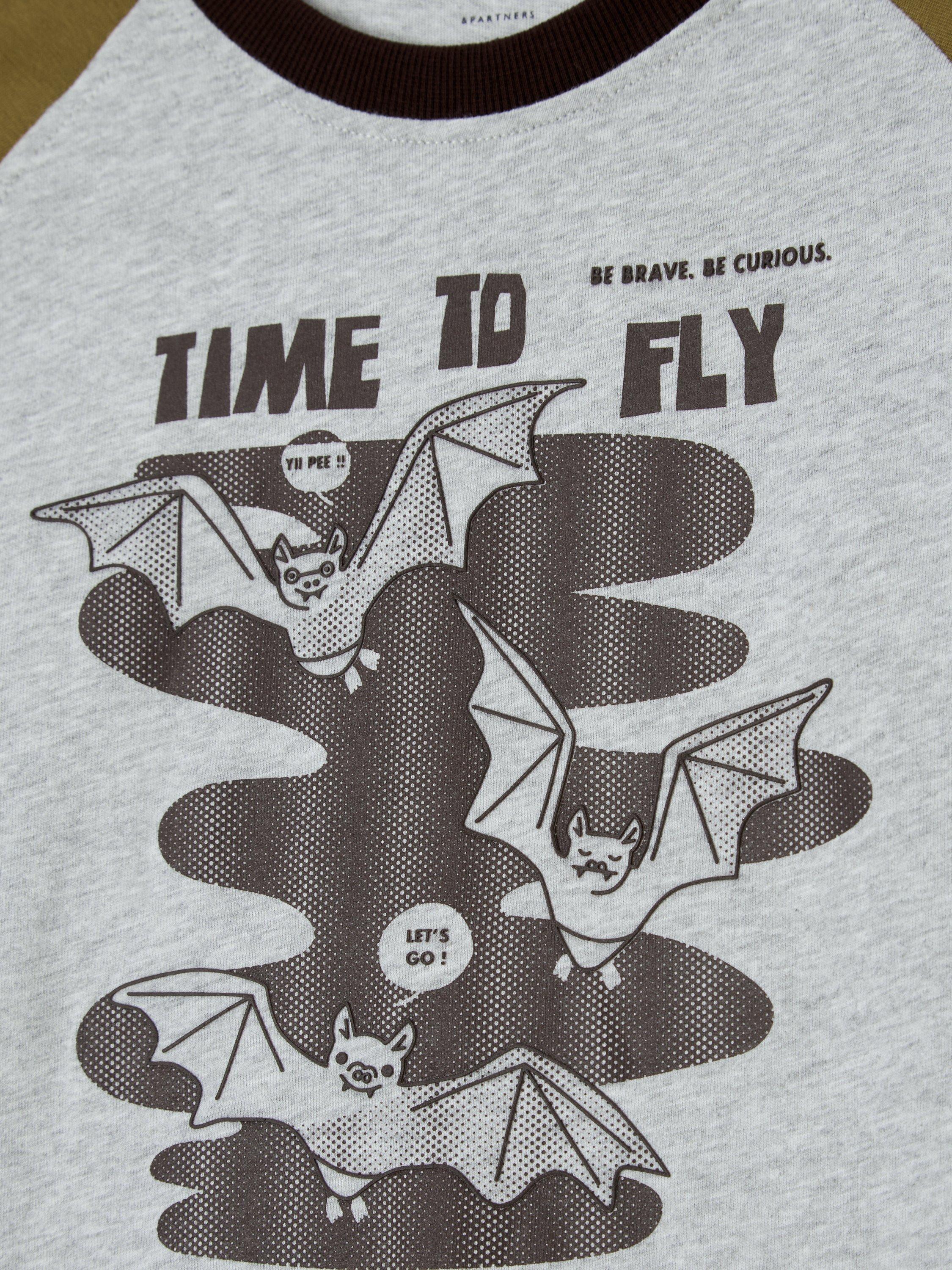 Product image 5 of 7, which shows John Lewis Kids' Time to Fly Raglan Sleeve Top, Grey/Green, 3 years