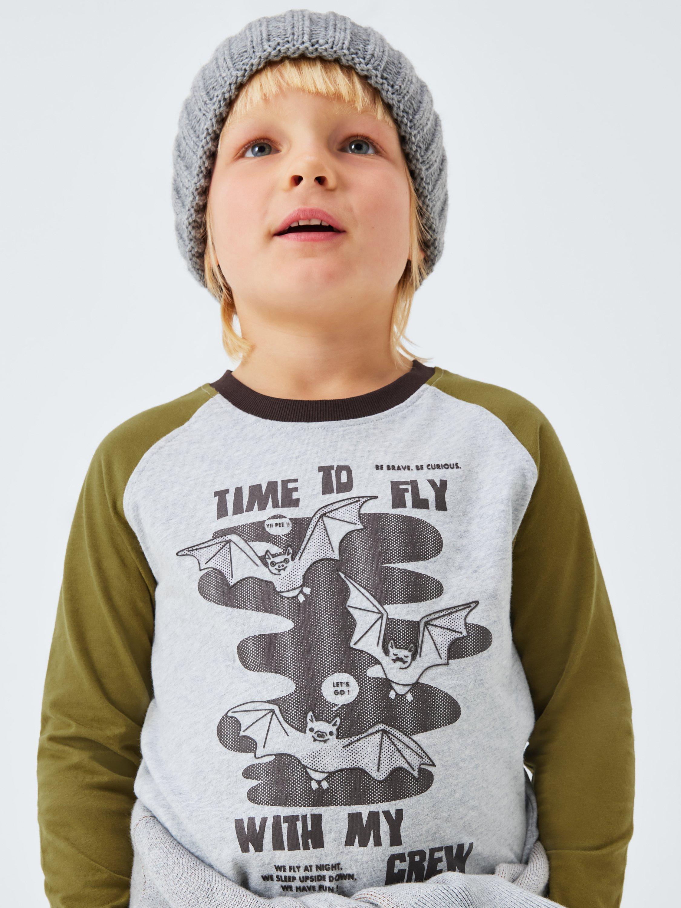 Product image 4 of 7, which shows John Lewis Kids' Time to Fly Raglan Sleeve Top, Grey/Green, 3 years