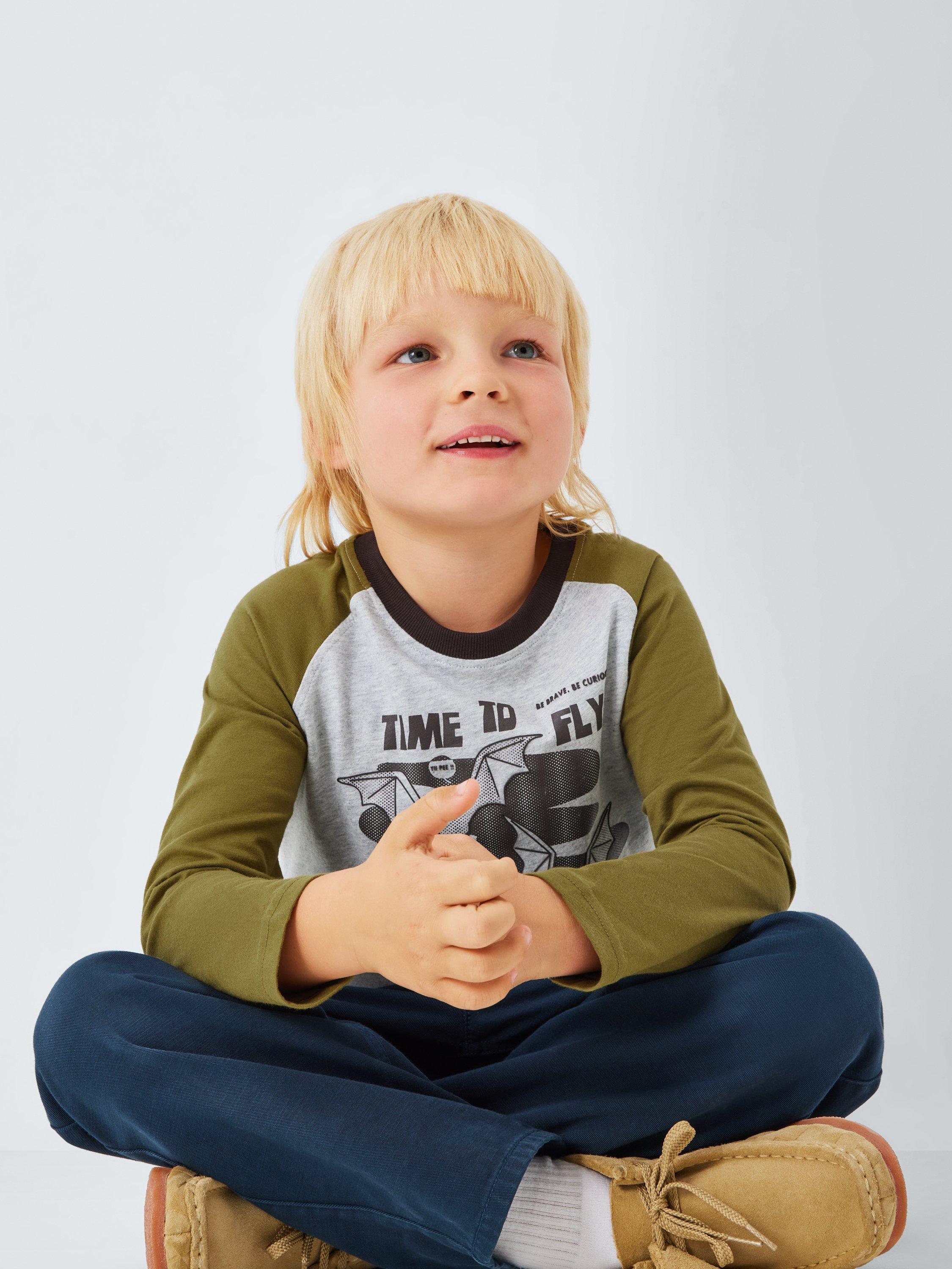 Product image 7 of 7, which shows John Lewis Kids' Time to Fly Raglan Sleeve Top, Grey/Green, 3 years